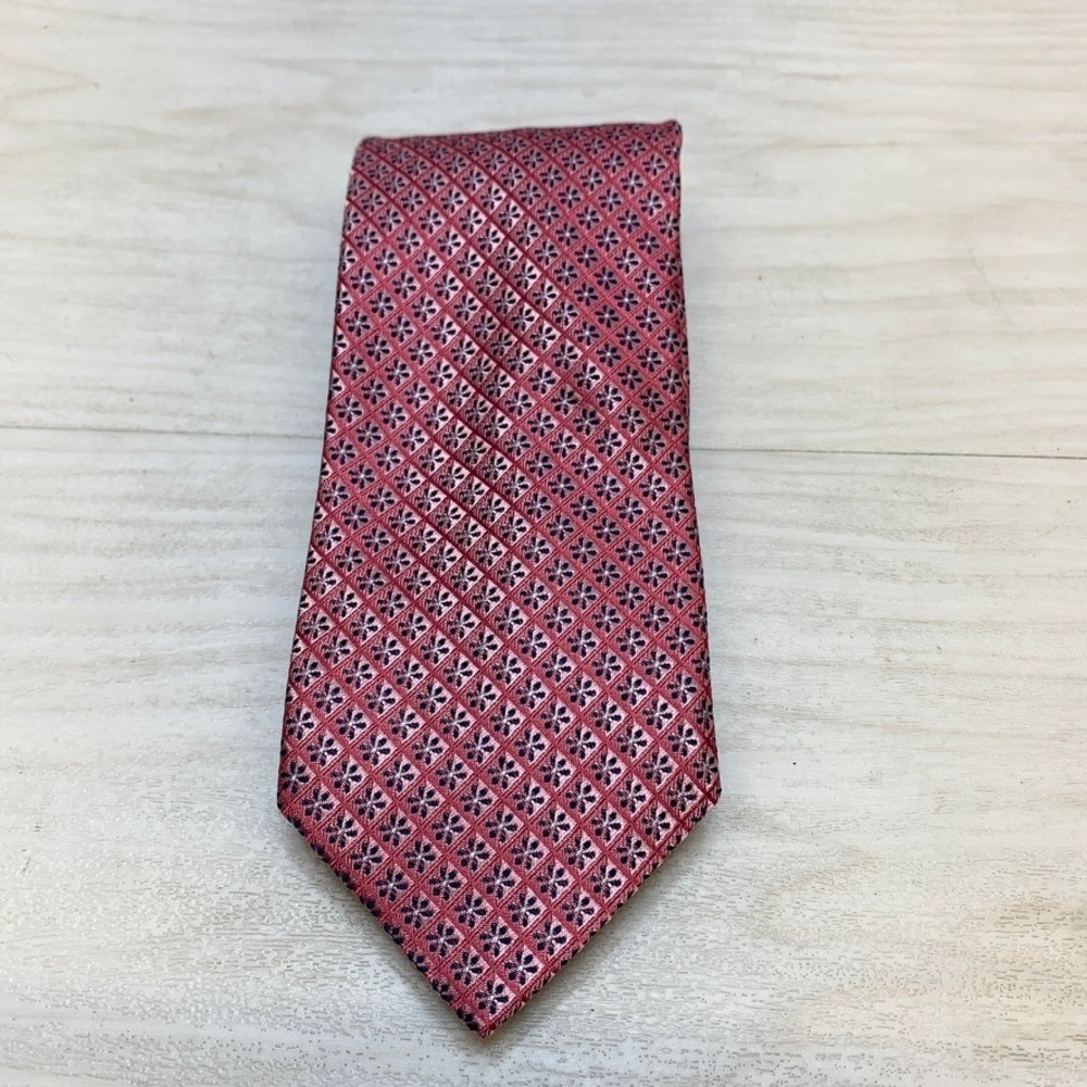 Nautica Mens OS Necktie Geometric Floral Red Pink Silk Classic Professional Tie